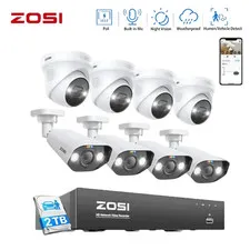 ZOSI 8CH 5MP POE Security Camera System Outdoor CCTV 2TB HDD Night Vision
