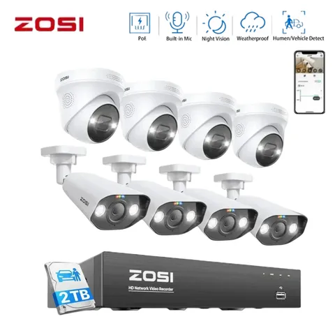 ZOSI 8CH 5MP POE Security Camera System Outdoor CCTV 2TB HDD Night Vision