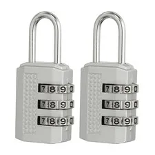 Combination Padlock (Small, Silver)(2 Pcs), 3-Digit Shackle Code Locks