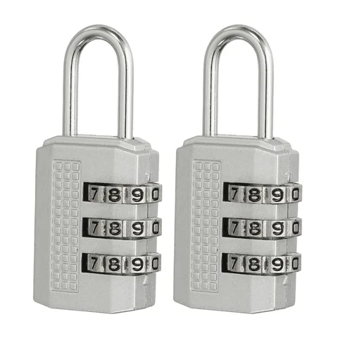 Combination Padlock (Small, Silver)(2 Pcs), 3-Digit Shackle Code Locks