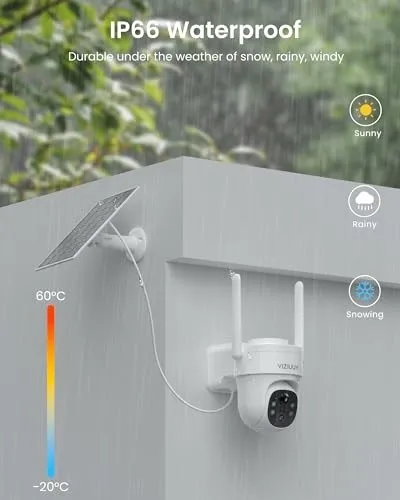 WHITE - VIZIUUY SOLAR SECURITY CAMERAS WIRELESS OUTDOOR, 3MP PAN TILT 360°WIFI