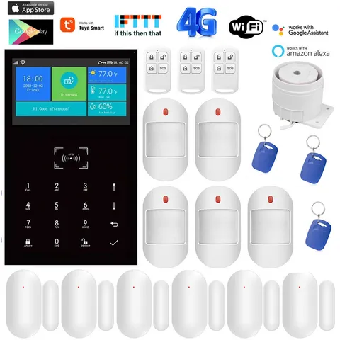 Tuya WiFi+4G GSM SMS Wireless Home Security Alarm System+Amazon Alexa+Google