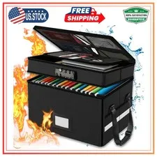 2 Layer Fireproof Document Box with Lock Waterproof Large Capacity Storage Case