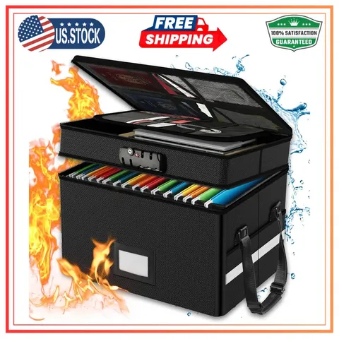 2 Layer Fireproof Document Box with Lock Waterproof Large Capacity Storage Case