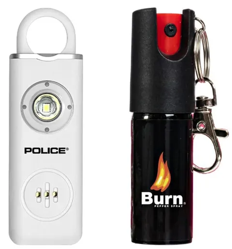 POLICE Personal Safety Alarm & Burn Pepper Spray Keychain Self Defense Combo