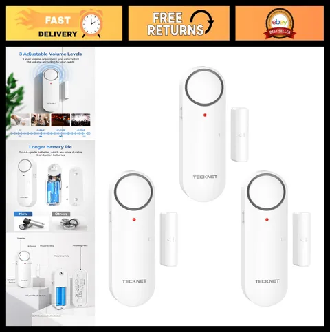 2-in-1 Door & Window Alarms for Kids Safety, Home Security, 3-Level Volume, 3 Pc