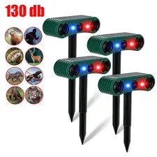 Solar Outdoor Motion Sensor Alarm 2*130db Ultrasonic Siren with 4 Modes Flashing