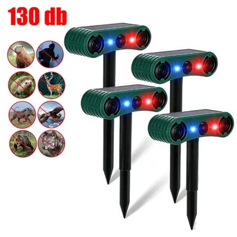 Solar Outdoor Motion Sensor Alarm 2*130db Ultrasonic Siren with 4 Modes Flashing
