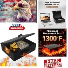 Elegant Fire Resistant Document Safe with Key Lock, Portable and Stylish, 13.2"