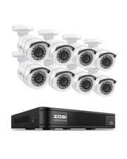 ZOSI 1080P HD Home Surveillance Camera System with AI 8CH-8Cam-0TB, white