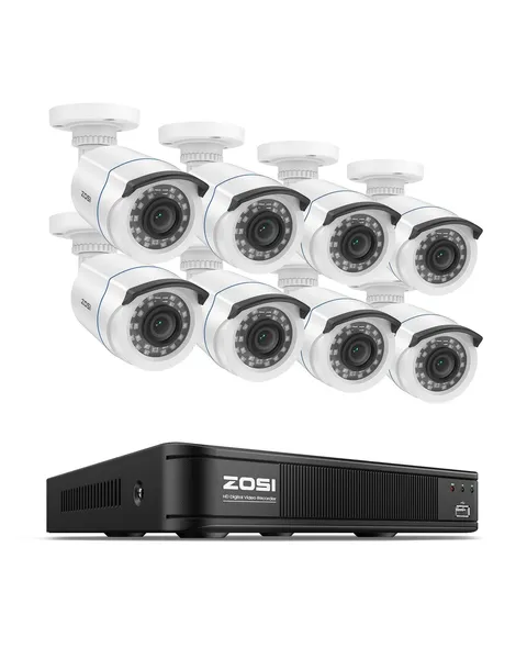 ZOSI 1080P HD Home Surveillance Camera System with AI 8CH-8Cam-0TB, white