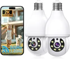 2K Wireless Security Camera Bulb - 360° Indoor/Outdoor, Motion Detection, Night