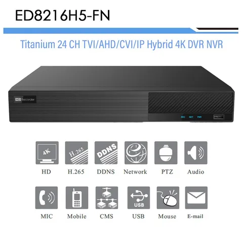 Titanium ED8216H5-FN 24CH (16CH BNC + 8CH IP) 4K Hybrid DVR H.265 NDAA Compliant