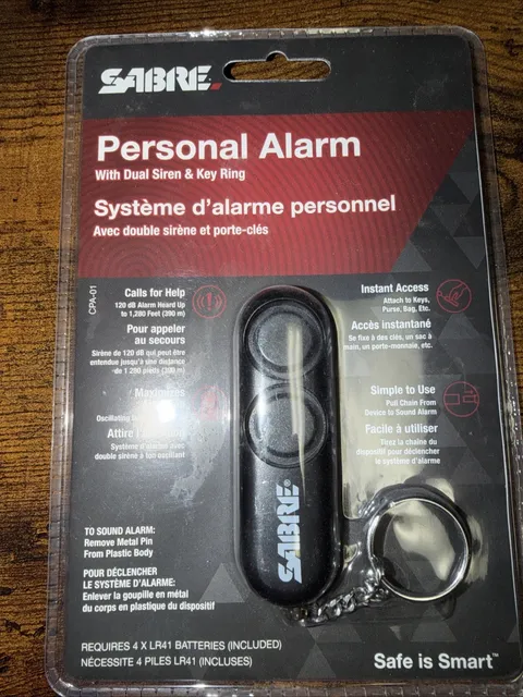 SABRE 120dB Personal Safety Alarm Keychain Black Key Accessory Dual-Siren New