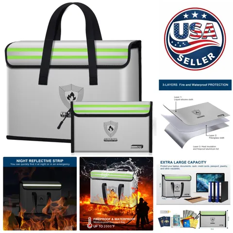 Fireproof Silicone Document Case & Money Bag - 5" High, 8.75" x 6" Bag Included