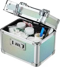 Lockable Medicine Storage Box Shiny Turquoise Cabinet Med Lock Organizer 7 *