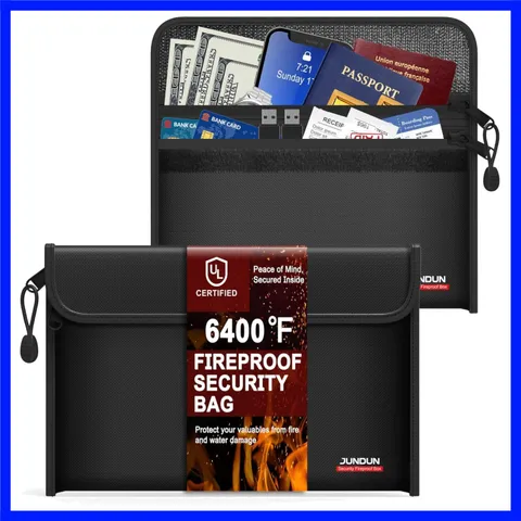 6400℉ Fireproof Money Bag,8.6”x 5.9” Dual Zippers 12 Layers | Fireproof Money...