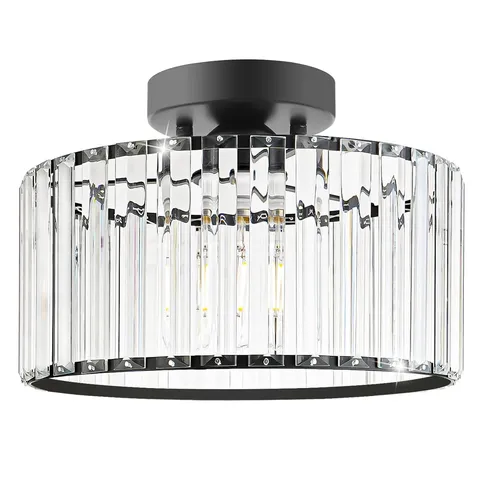 Crystal Ceiling Light Fixture, Modern Semi Flush Mount 11in - 1 light, Black