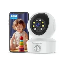 2K Indoor Security Camera with Smoke Detection, Pet Camera, 360° View, Motion...