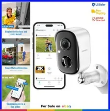 Wireless Outdoor Security Camera 2K Battery Powered Color Night Vision AI