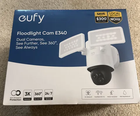 New Eufy Floodlight Security Camera E340 Wired 3K Dual Camera Color Night Vision