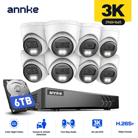 ANNKE 8CH DVR 5MP Two Way Audio Security Camera System AI Detection Color Night