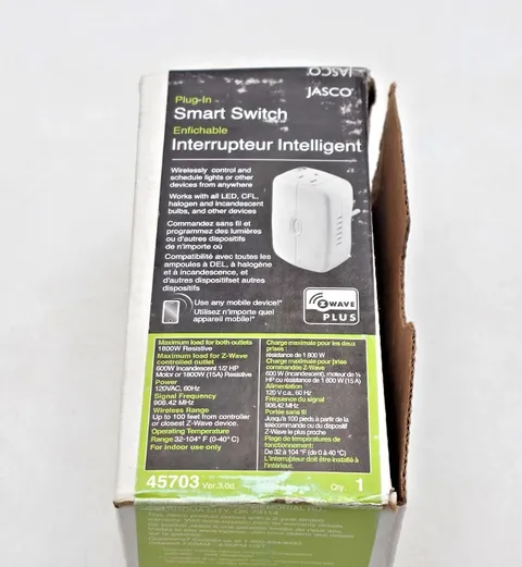Jasco Plug-In Smart Switch Indoor Z-Wave Wireless Control Outlet 45703 Open Box