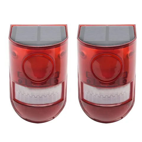 2 Pack Solar Sound and Light Alarm Motion Sensor, 129db Outdoor Security Sire...