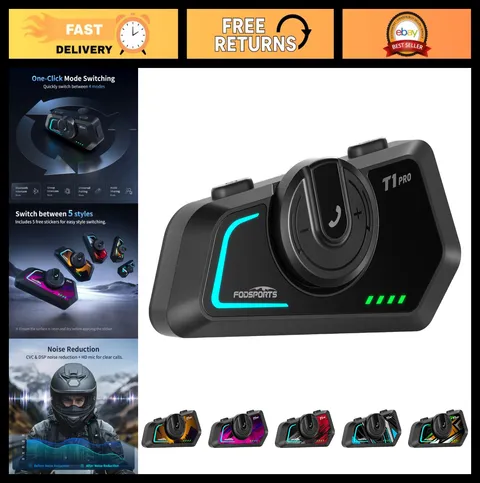 Motorcycle Intercom Headset V5.4 - 6-Way, Music Sharing, Noise Cancellation, FM