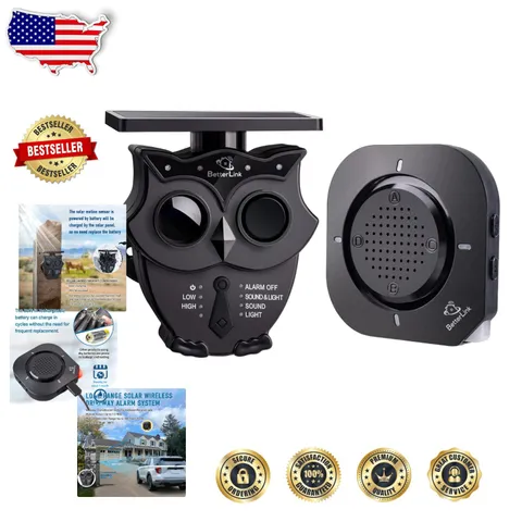 Expandable Solar Driveway Alarm - 1/2 Mile Range, Weatherproof Outdoor Motion...