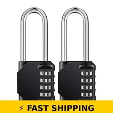 TiokMc 4-Digit Combination Lock, Waterproof Resettable Padlock - Black, 2 Pack