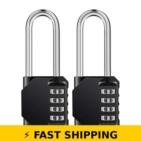 TiokMc 4-Digit Combination Lock, Waterproof Resettable Padlock - Black, 2 Pack