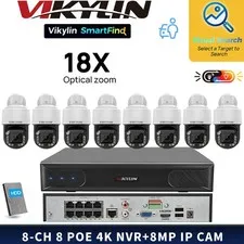 VIKYLIN SmartFind 8POE 8CH NVR 360degree Color+IR 18×ZOOM 8MP PTZ ip Camera Lot