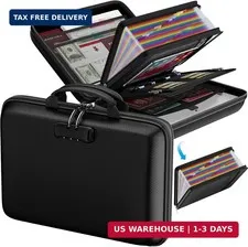 Fireproof Document Box with Lock & 25-Pocket Accordion File Folder | Fire&Water