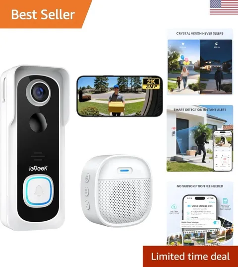 Battery-Powered Wireless Doorbell Camera with Cloud Backup & Adjustable Voice