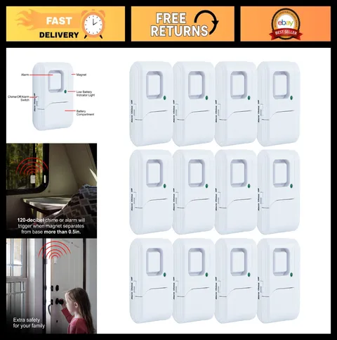 12 Pack Wireless Window & Door Alarm System with Chime - Personal Security Alert