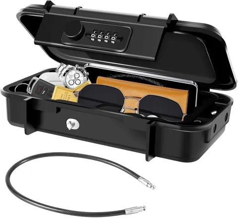 Portable Lock Box, 4-Digit Combination Safe Boxes with Detachable Cable, Anti-Th