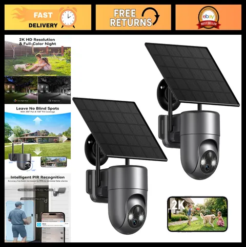 Wireless Outdoor Security Camera, 2.4GHz WiFi Solar PTZ, Night Vision, Motion De