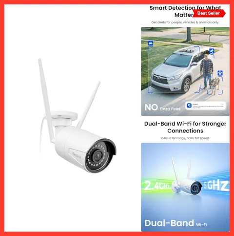 WiFi Outdoor Security Camera 5MP 100ft Night Vision Person Vehicle Animal
