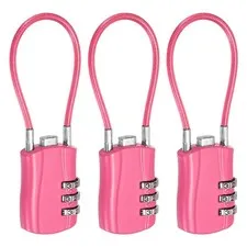 3-Digit Combination Padlock with Coated Steel Wire Rope (5.3", Rose Red) (3Pcs)