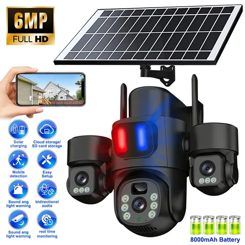 6MP Wifi Solar Power Security Camera 1080P CCTV HD Waterproof Outdoor Cam