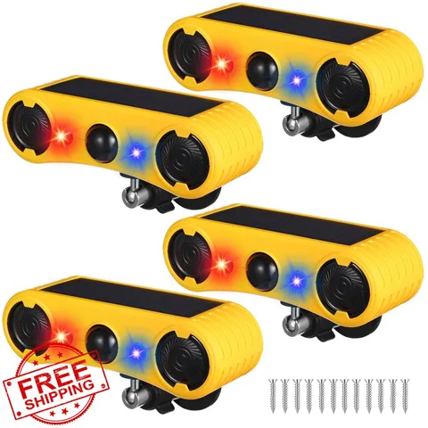 Qualirey Solar Outdoor Motion Sensor Alarm 2 x 129dB Loud Noise Maker 13 Soun...