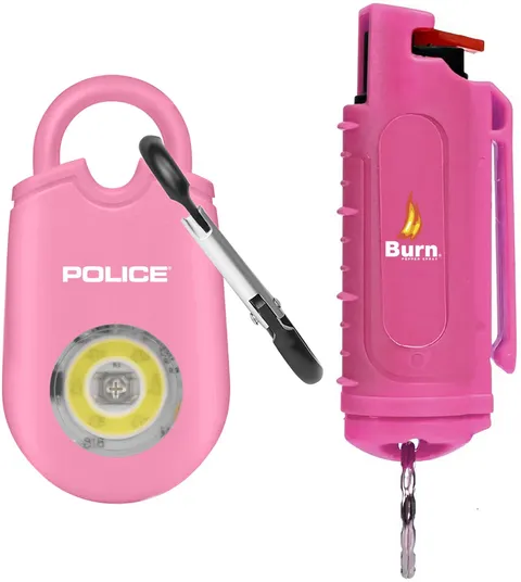 POLICE Personal Safety Alarm & Burn Pepper Spray Combo Women Self Defense Pink