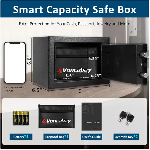 Sensor Light Security Safe Box - Fireproof Bag Included