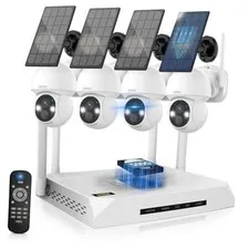 《100% Solar Powered &Full 360° Coverage》Outdoor Wireless PTZ 4 Cameras+500GB