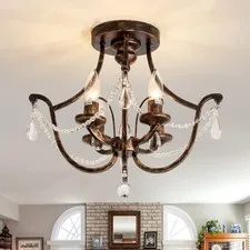 UOFUS Vintage Semi Flush Mount Crystal Chandelier Bronze 4 Light with