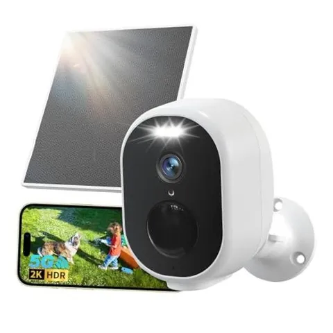 Solar Security Camera Wireless Outdoor, 2K Battery Powered Camera White-1 Pack