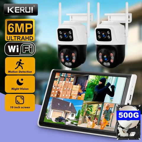 KERUI 10.1" LCD Monitor WiFi 8CH NVR 6MP Security Camera System with 500G HDD