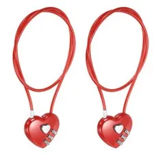 Combination Padlock (19.7 Inch, Red)(2 Pcs), 3-Digit Heart Shaped Combo Padlock