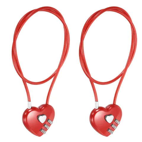 Combination Padlock (19.7 Inch, Red)(2 Pcs), 3-Digit Heart Shaped Combo Padlock